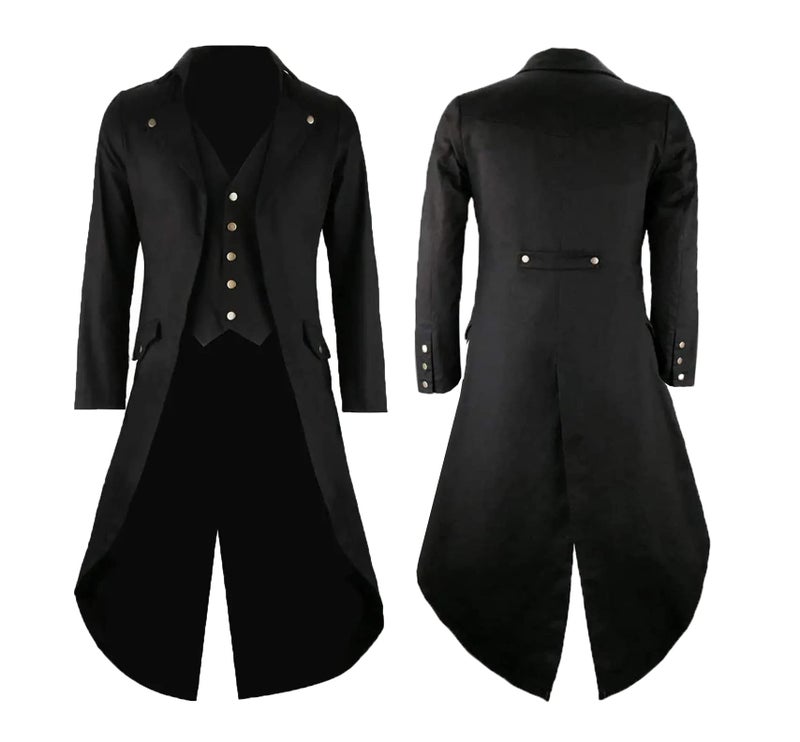 GOLDSTITCH Mens Black Vintage Tailcoat Jacket Fancy Cool Cosplay Costume Robe Black Large - Image 5